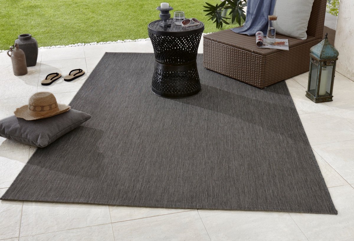 flycarpets Laagpolig vloerkleed - Binnen en buitenkleed - Match - Antraciet 200x290 cm