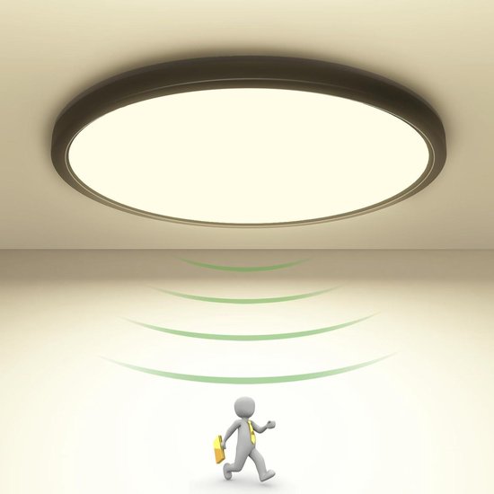 HOFTRONIC LED Plafondlamp met bewegingssensor - Plafonnière - Zwart - 25W - IP65