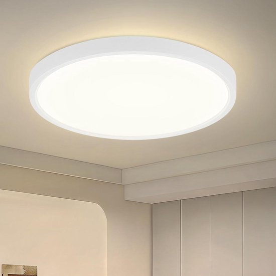 Laittiin LED plafondlamp voor slaapkamer - Zwarte 30cm ronde platte badkamerlamp 24W gang 3000K warm witte keukenlamp IP44 badkamerlamp badkamerhal