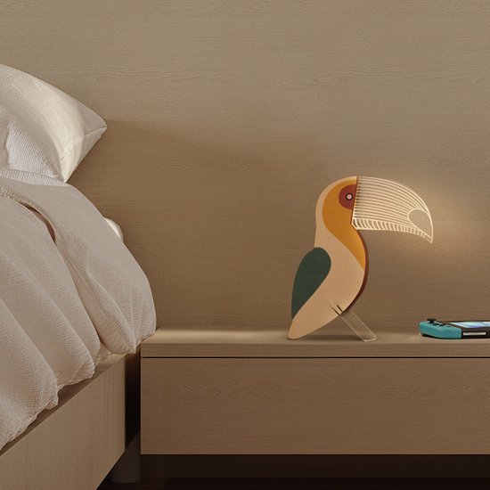 1 stuk - houten toekan lamp - Acryl LED decoratieve nachtlampje kinderen - slaaplampje - Op batterijen - Gebruikt om Feestelijke Kinderkamer te Decoreren - Warme Huisdecoratie van ClubbLLama — afbeelding 4