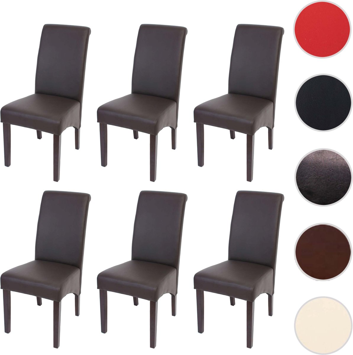 Cosmo Casa Set van 6 Eetkamerstoelen - Beklede Keukenstoel - Mat Kunstleer - Bruin - Donkere Poten