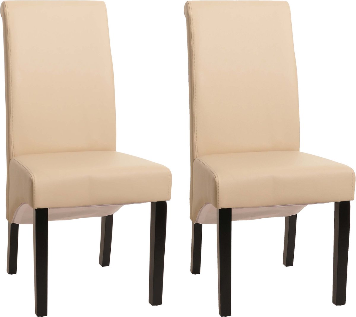 Cosmo Casa Set van 2 Eetkamerstoelen - Beklede Keukenstoel - Leer - Crème - Donkere Poten