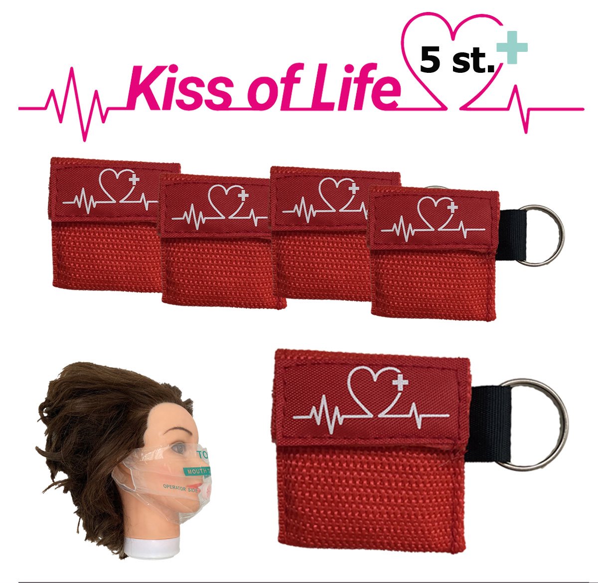 Goedkoopste Reanimatiemasker | Kiss of Life | Reanimeren | Beademingshulpmiddel | Sleutelhanger met ring | 5x Rood