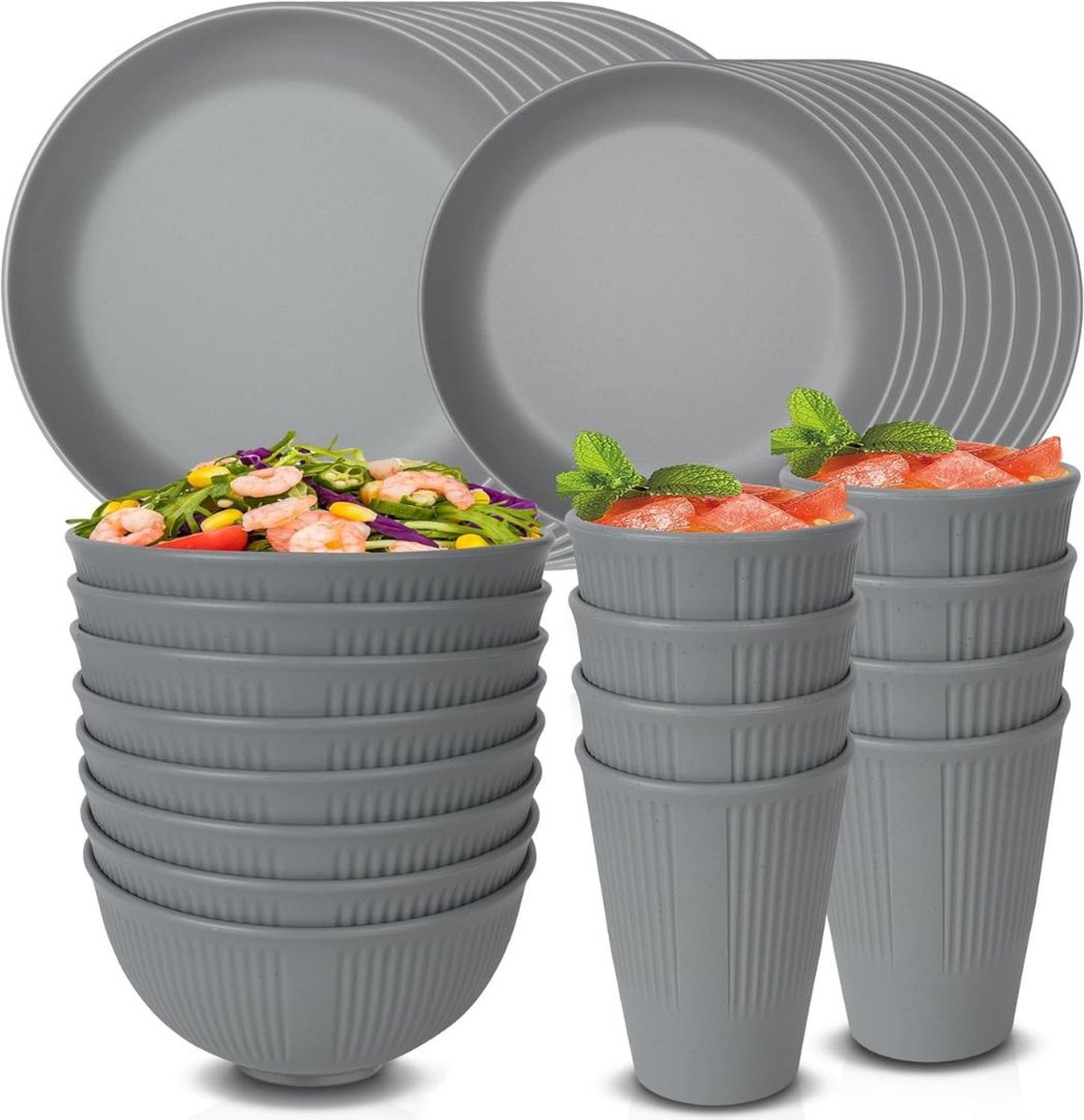 ApexArte® Serviesset 8 Persoons - Serviessets - Bordenset - Chique Bordenset - Porselein - Grijs
