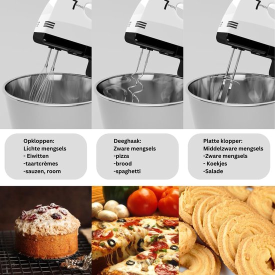 White-Label® Mixer met Mengkom - Keukenmachine - Keukenrobot - Zwart met Wit van White-Label — afbeelding 4