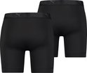 Achterkant van twee zwarte Puma boxershorts met logo-elastische band.