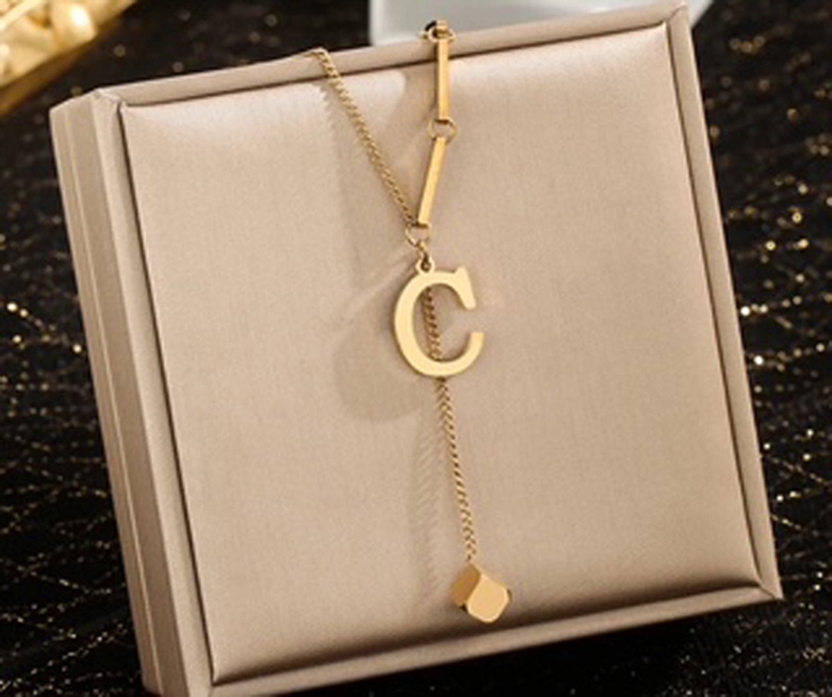 JP Family Jewelry - Luxe Halsketting - Dubbel Verguld RVS, Lengte 40+5 cm - Letter C