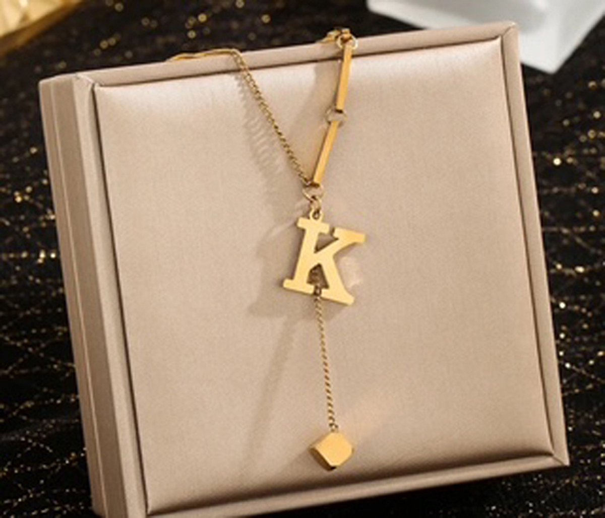JP Family Jewelry - Luxe Halsketting - Dubbel Verguld RVS, Lengte 40+5 cm - Letter K