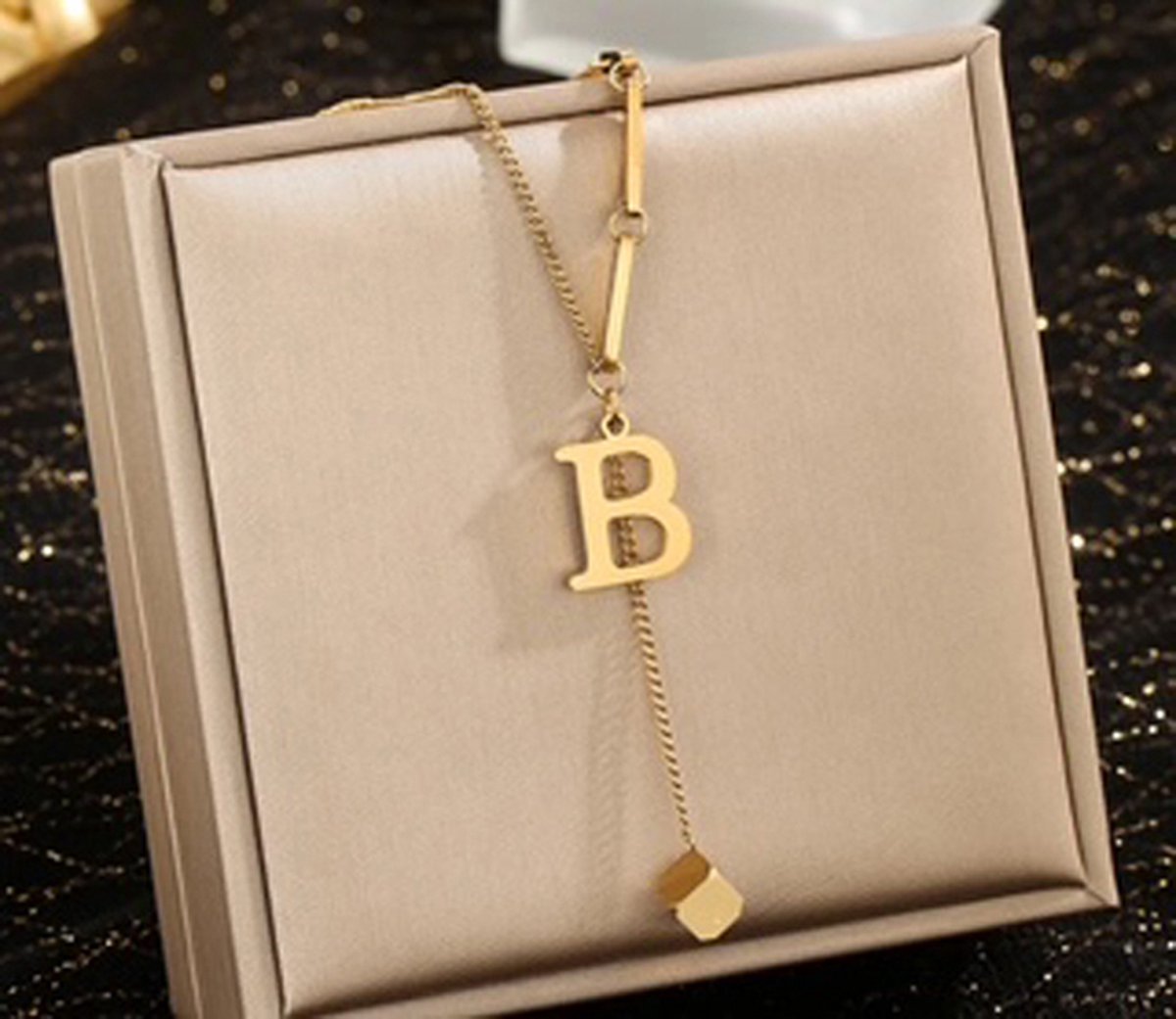 JP Family Jewelry - Luxe Halsketting - Dubbel Verguld RVS, Lengte 40+5 cm - Letter B