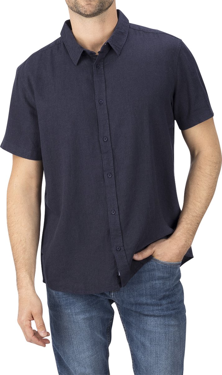 riverso Heren Overhemd RIVCarlo regular fit Blauw XL Ronde Hals Volwassenen Korte mouwen linnen overhemd