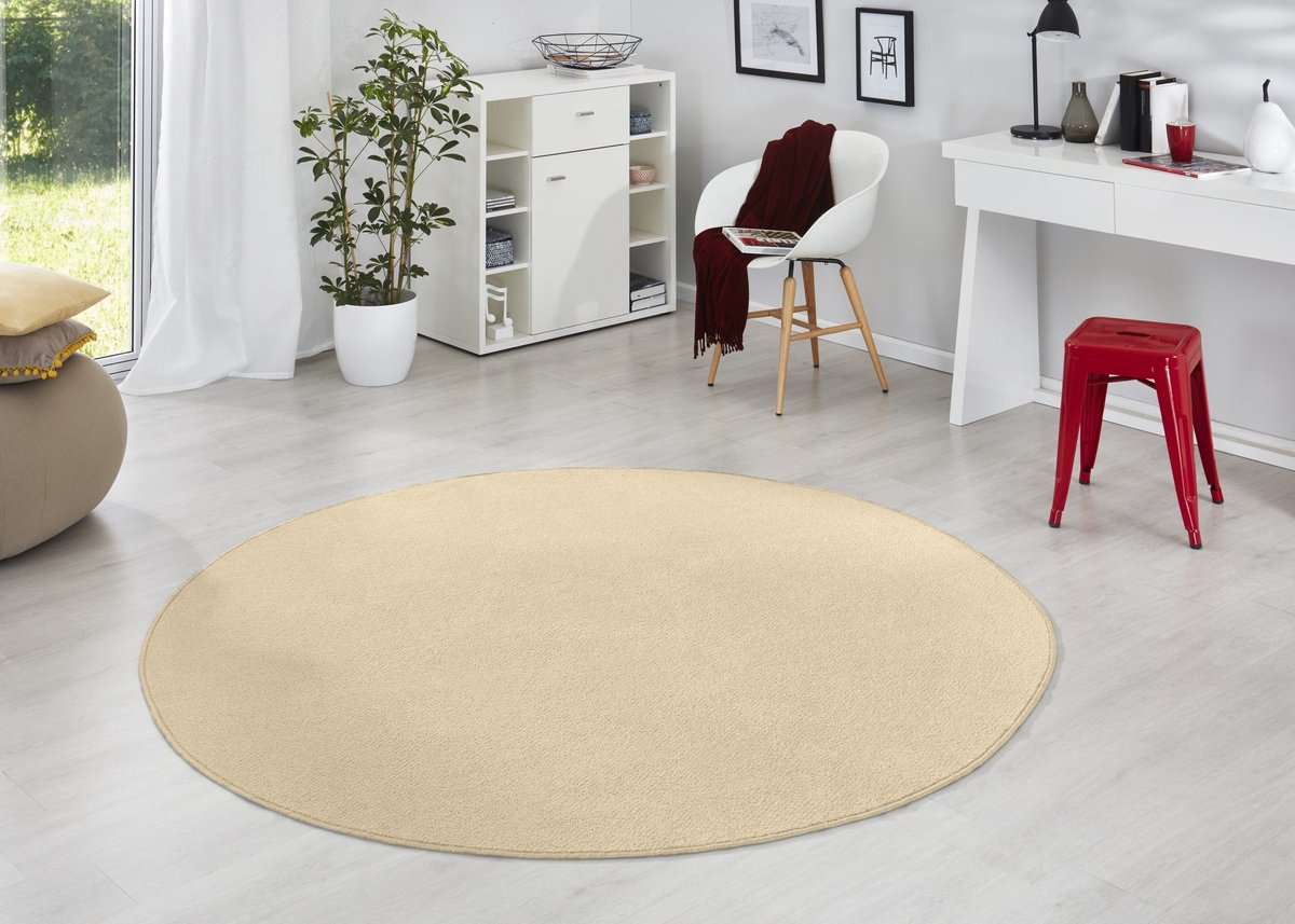 Flycarpets Rond Uni Laagpolig Effen Vloerkleed - Fancy - Beige 200cm rond Ø