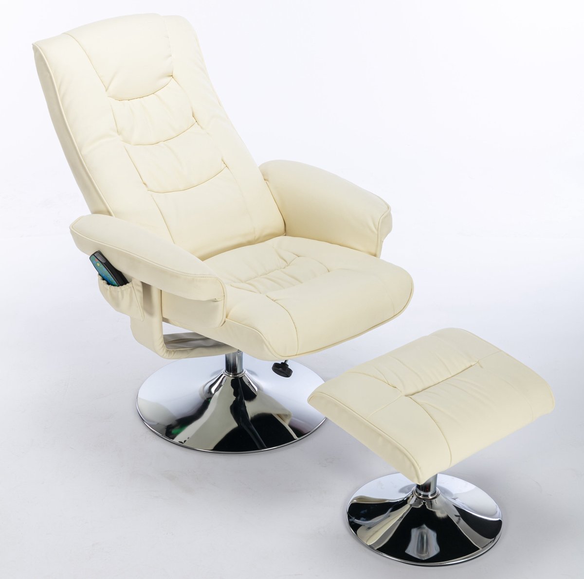 Merax Massagestoel met PU-Lederen Bekleding en Voetenbank - 5-Punts Massagefunctie met Verwarming - Verstelbare Rugleuning tot 135° - Voor Woonkamer en Slaapkamer - Beige