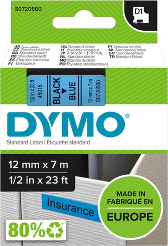 Pristar 8x Etikettenband Kompatibel für Dynmo D1 45013 a45013 Schwarz