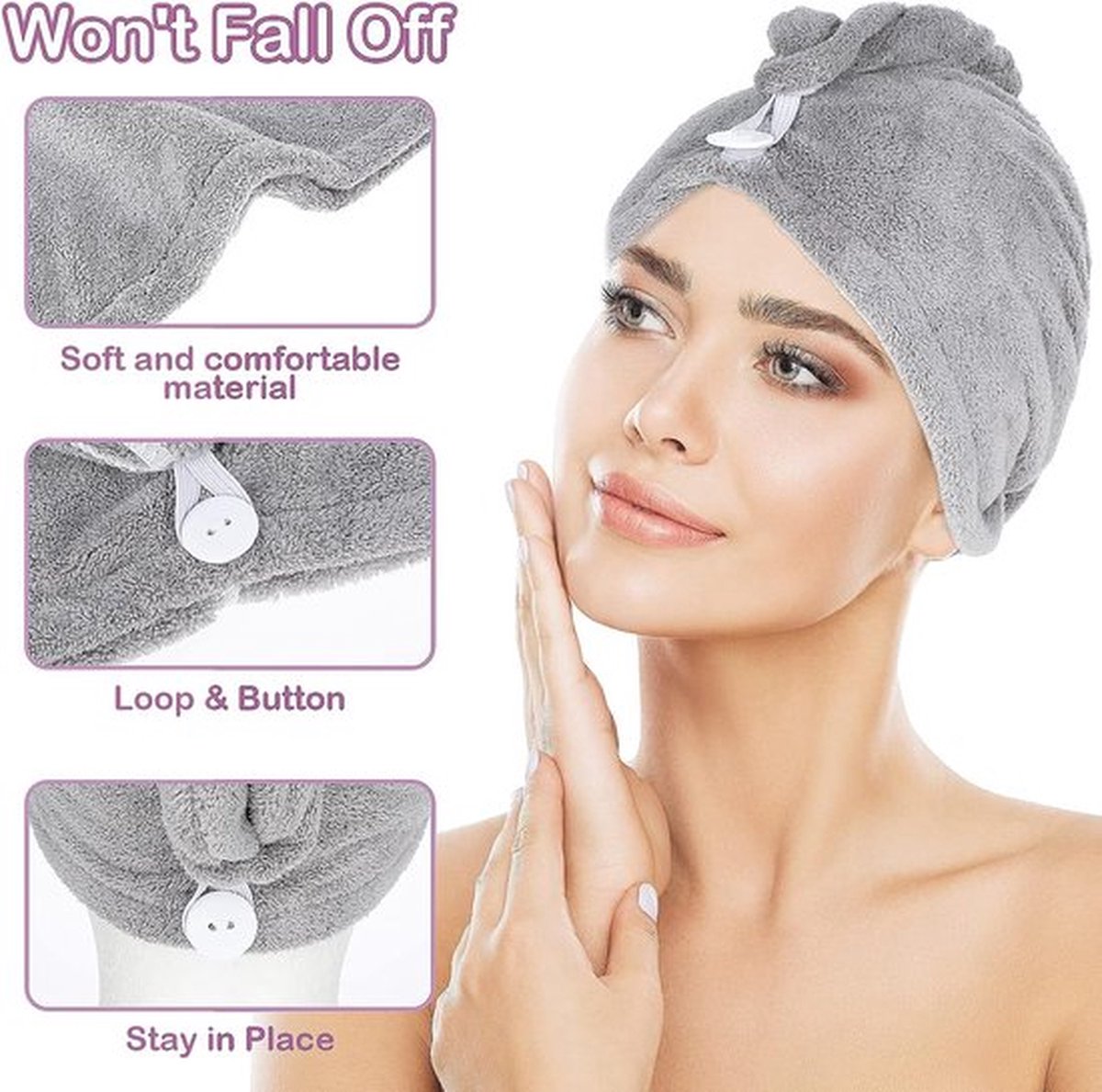 ytorgr, Microvezel haarhanddoek wrap voor lang haar, 100 x 60 cm grote haartulband, handdoek voor vrouwen en meisjes, sneldrogende super absorberende haardrogende handdoek, 2 stuks