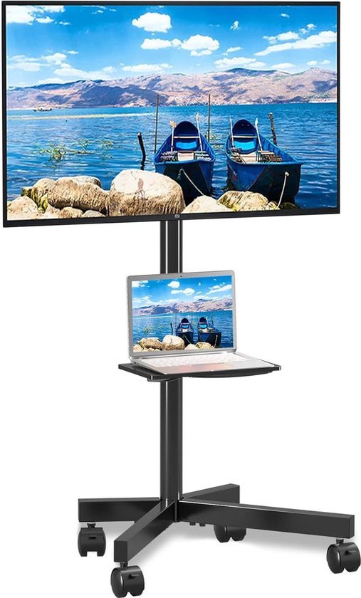 Lage hoogte mobiele tv-standaard, rollende tv-standaard met wiel voor