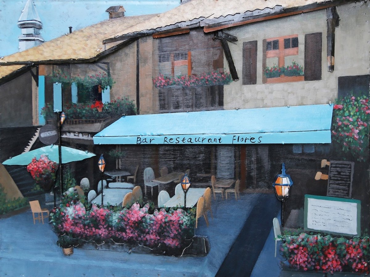 3D Metaalschilderij - Bar Restaurant Flores - 120 x 3 x 80 cm