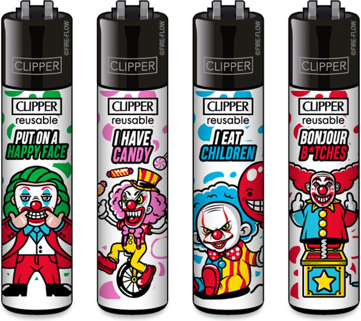 Goedkoopste Clipper Classic Large Aanstekers Clowns (4 stuks