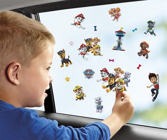 PAW Patrol Totum junior raamstickers speelgoed meisjes en jongerns vanaf 3 jaar- 45 niet permanente statische stickers 4 vellen incl. speelachtergrond