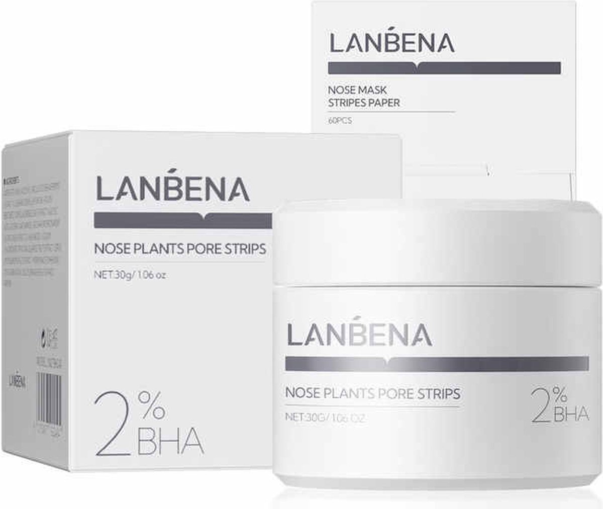 Lanbena nieuw mee-eter verwijderaar poriënreiniger neusstrips - met 60 stuks papier voor neusmaskers - met Aloe Vera, Salicylic acid- voor alle huidtypes
