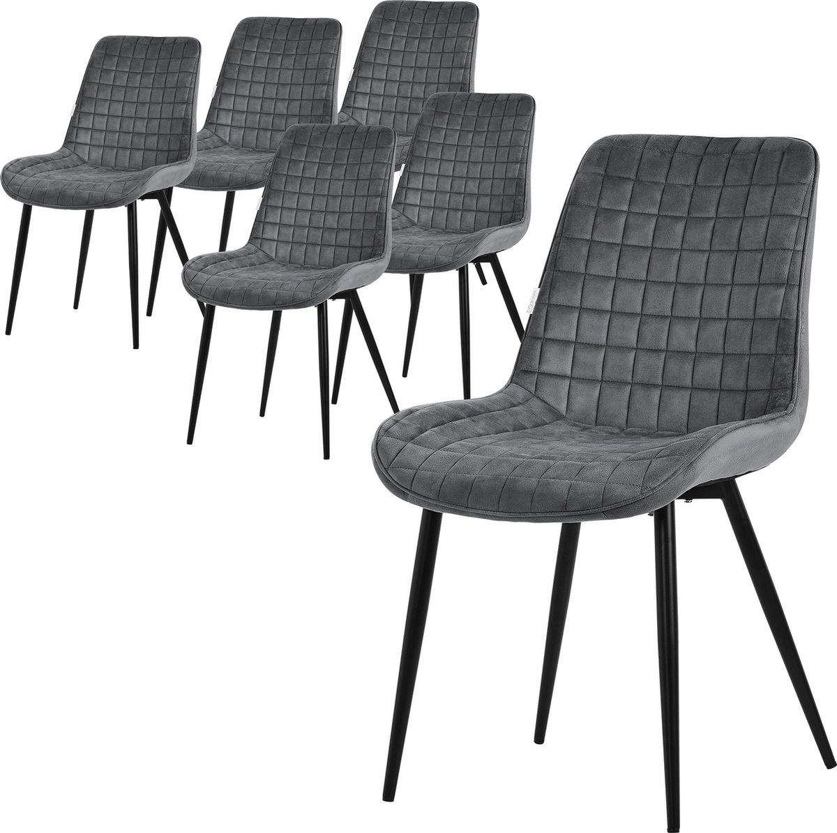 ml-design eetkamerstoelen set van 6, antraciet, fluwelen zitting met zwarte metalen poten, keukenstoelen met rugleuning, woonkamerstoelen, gestoffeerde stoelen voor eetkamer keuken kantoor, fauteuils