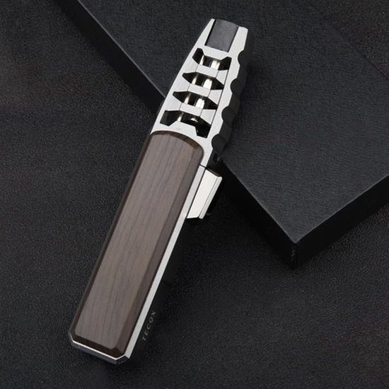 TECQX Turbo Torch - Gasbrander - Gas aansteker - Stormaansteker - Vuurwerk Aansteker - Crème Brûlée Brander - Windproof - Hout - Zwart