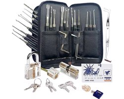 Lockpick set 46 set - Meest uitgebreid - Voor beginners en gevorderden - Survivalset - Incl. 4 doorzichtige sloten + 3 bonus levels - Handleiding + Video