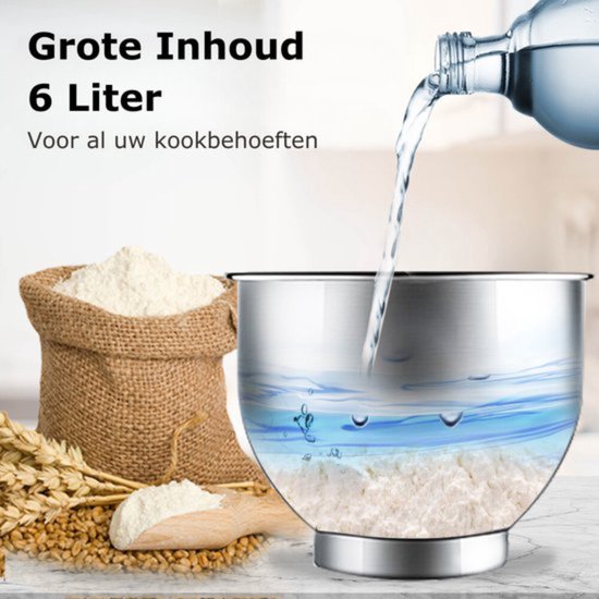 Deegmachine - Keukenmixer 6 Liter - Kneedmachine Keukenmachine 4KG RVS - Deegmixer — afbeelding 5