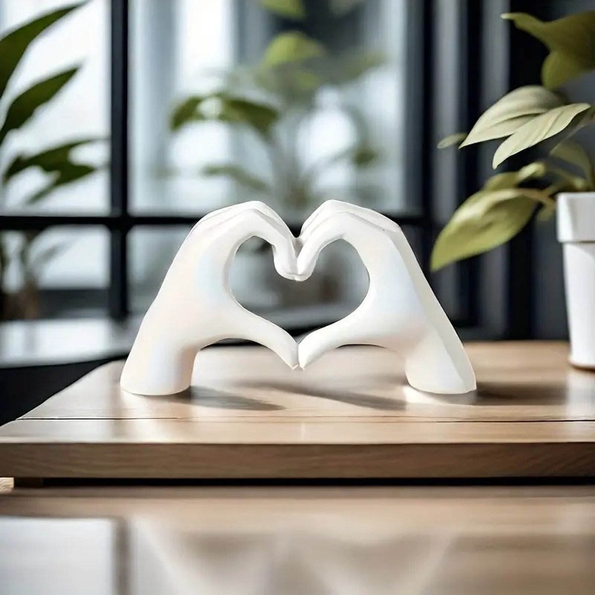 Hart Sculptuur Handen - Standbeeld Handen - Beeldje Handen Hartvorm - Hart Gebaar - Decoratie - Modern - Bruiloft - Wit