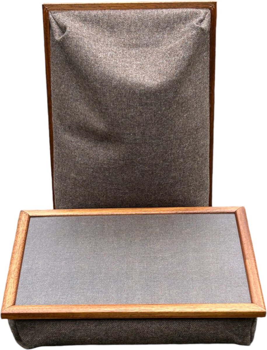 Andrews Laptray, Schoottafel, Schootkussen, Laptoptafel, Dienblad met kussen Yorkshire Tweed Koffie - 40,5x30,5x9 cm