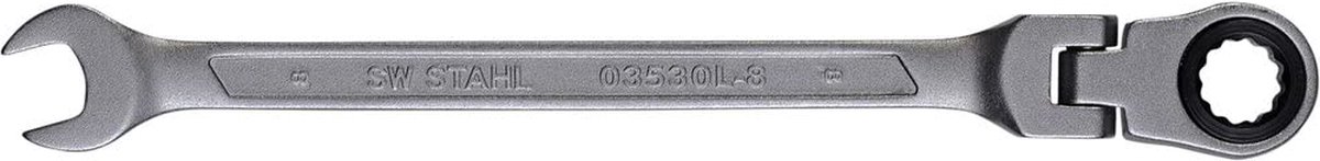 SW-Stahl 03530L-8 ringratelsleutel 8 mm I ringsleutel met scharnier I 72 tanden I steeksleutel met ringratel I ringratelsleutel SW 8