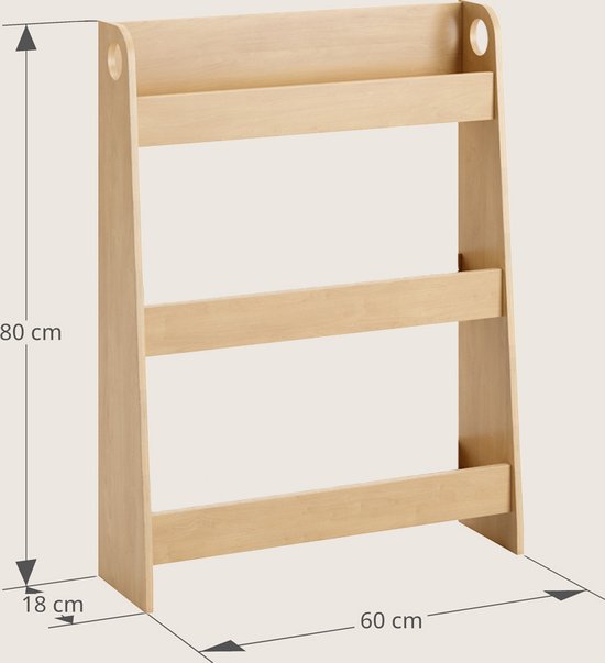 Petite Amélie Houten Boekenrek kind - Kinderboekenkast met Drie Schappen - Montessori boekenkast voor kinderkamer - Naturel