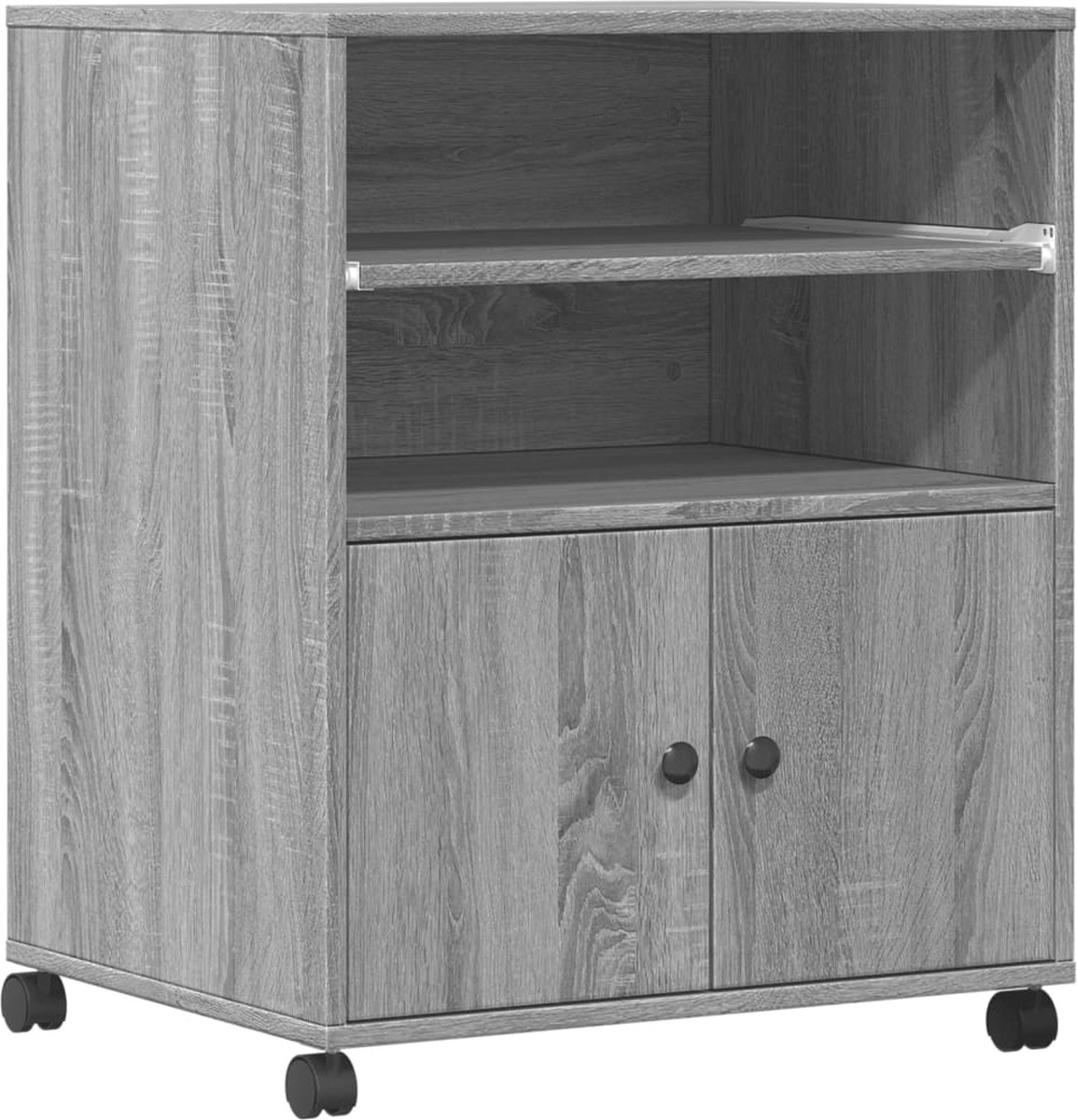 vidaXL Printerkastje - met - wielen - 60x48x74 - cm - grijs - sonoma - eikenkleur grijs sonoma eiken