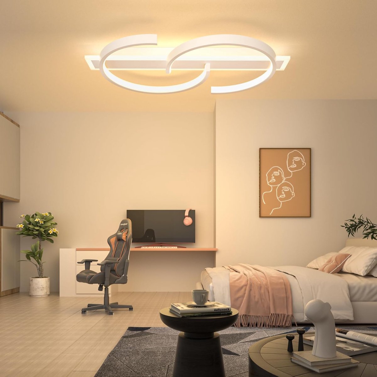 Moderne Dimbare LED Plafondlamp - 30 cm Wit - 25 W - 3000 K - Minimalistische Dubbele Ringen - Ideaal voor Woonkamer, Slaapkamer en Kantoor