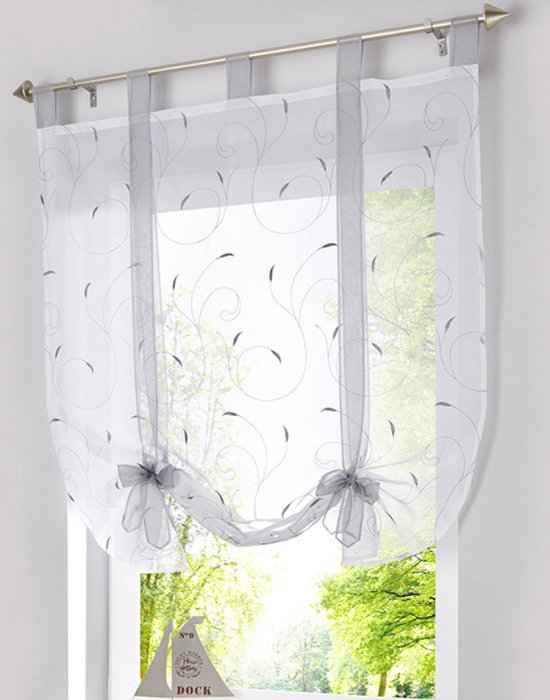 Rideau - Fenêtre Broderie Stores Stores romains Rideaux - Décoration Para Chambre Balcon Cuisine - Grijs - 80 cm x 140 cm