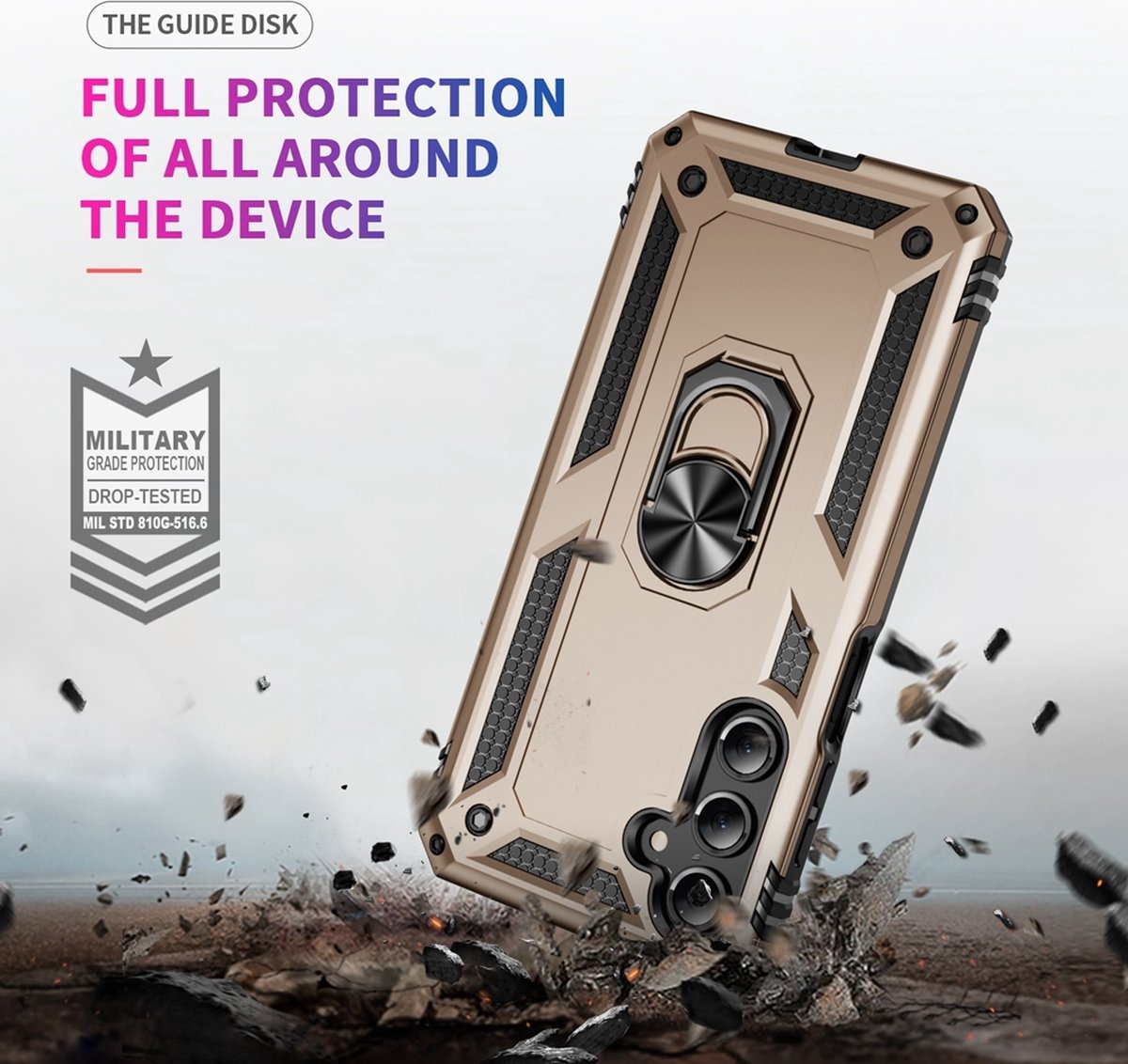 Mobigear Hoesje geschikt voor Samsung Galaxy A16 Telefoonhoesje Hardcase | Mobigear Armor ring Backcover Shockproof met Ringhouder | Schokbestendig Galaxy A16 Telefoonhoesje | Anti Shock Proof - Goud