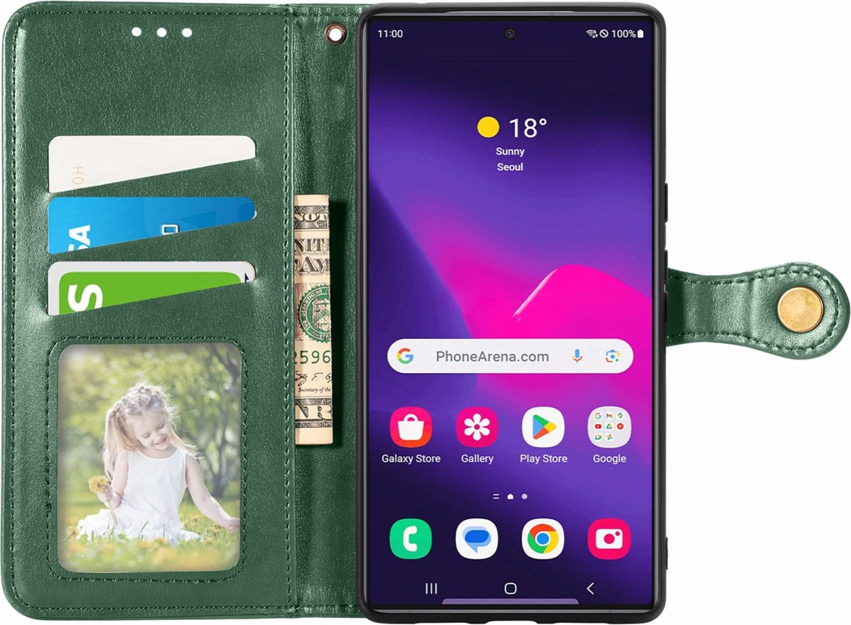 Mobigear Telefoonhoesje geschikt voor Samsung Galaxy S25 Ultra Hoesje | Mobigear Snap Button Bookcase Portemonnee | Pasjeshouder voor 3 Pasjes | Telefoonhoesje voor Pinpas / OV Kaart / Rijbewijs - Groen