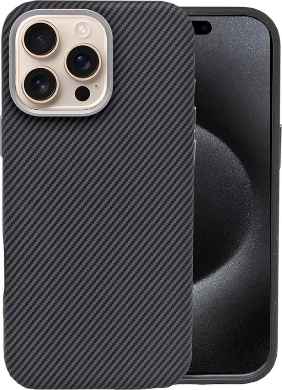 IYUPP Coque adaptée pour iPhone 16 Pro Max – Texture carbone – Compatible avec MagSafe – Zwart