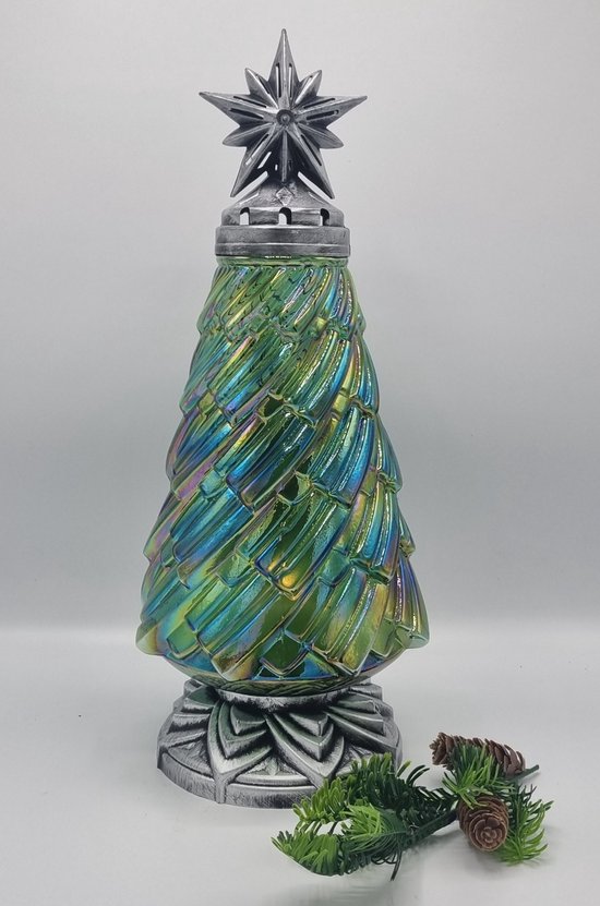 Herdenkingslicht - R122sb - Kerstboom - Ster - Zilver - Kerst - Grafkaars – Graflicht – Graflantaarn – Grafdecoratie - Windlicht