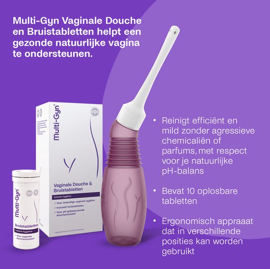 Multi-Gyn Vaginale Douche & 10 Bruistabletten - Vaginale Douche voor Intieme Hygiene, Intieme Verzorging voor optimale Vaginale Gezondheid, te gebruiken tegen afscheiding, jeuk en irritatie, Vaginale Douche spoelt schoon op efficiënte en milde wijze