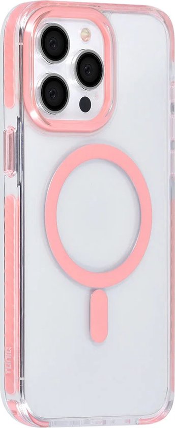 Roze telefoonhoes met doorzichtige achterkant en roze magneetring