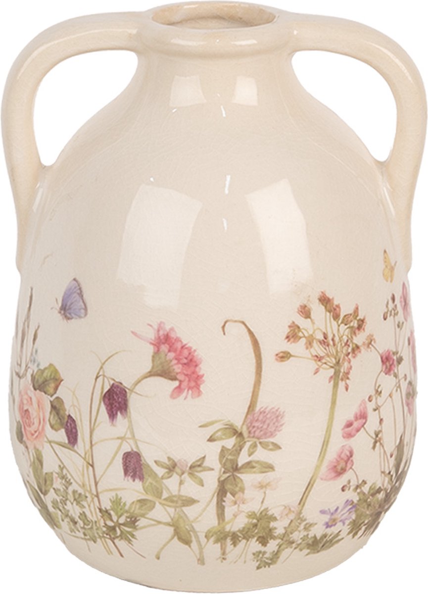 Vaas Ø 14x18 cm Beige Roze Keramiek Bloemen