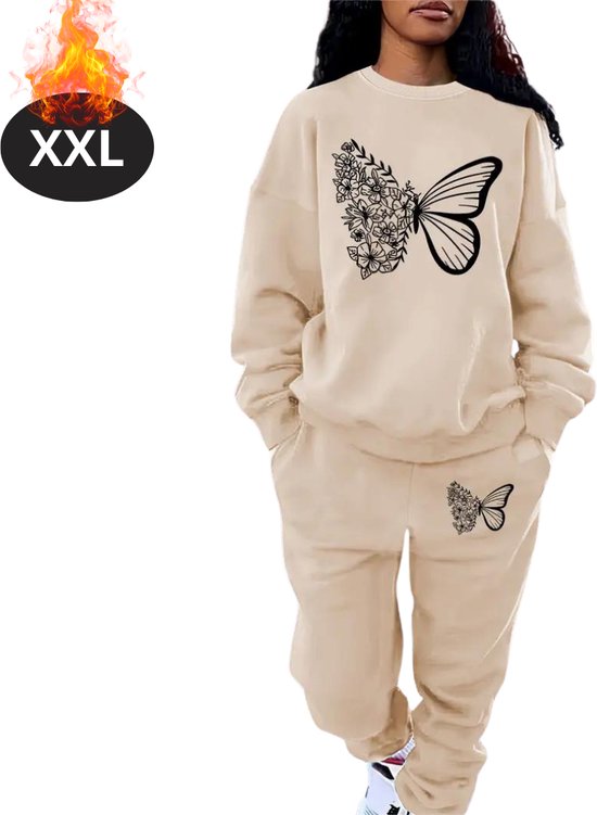 Bovista Ensemble de jogging - Ensemble maison - Adultes - Survêtement - Confortable - Pantalon de survêtement - Survêtement - Femme - Hiver - Abricot - XXL