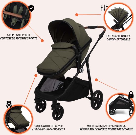 Poussette Multi 4 en 1 Baninni avec siège auto et base Nelia Vert