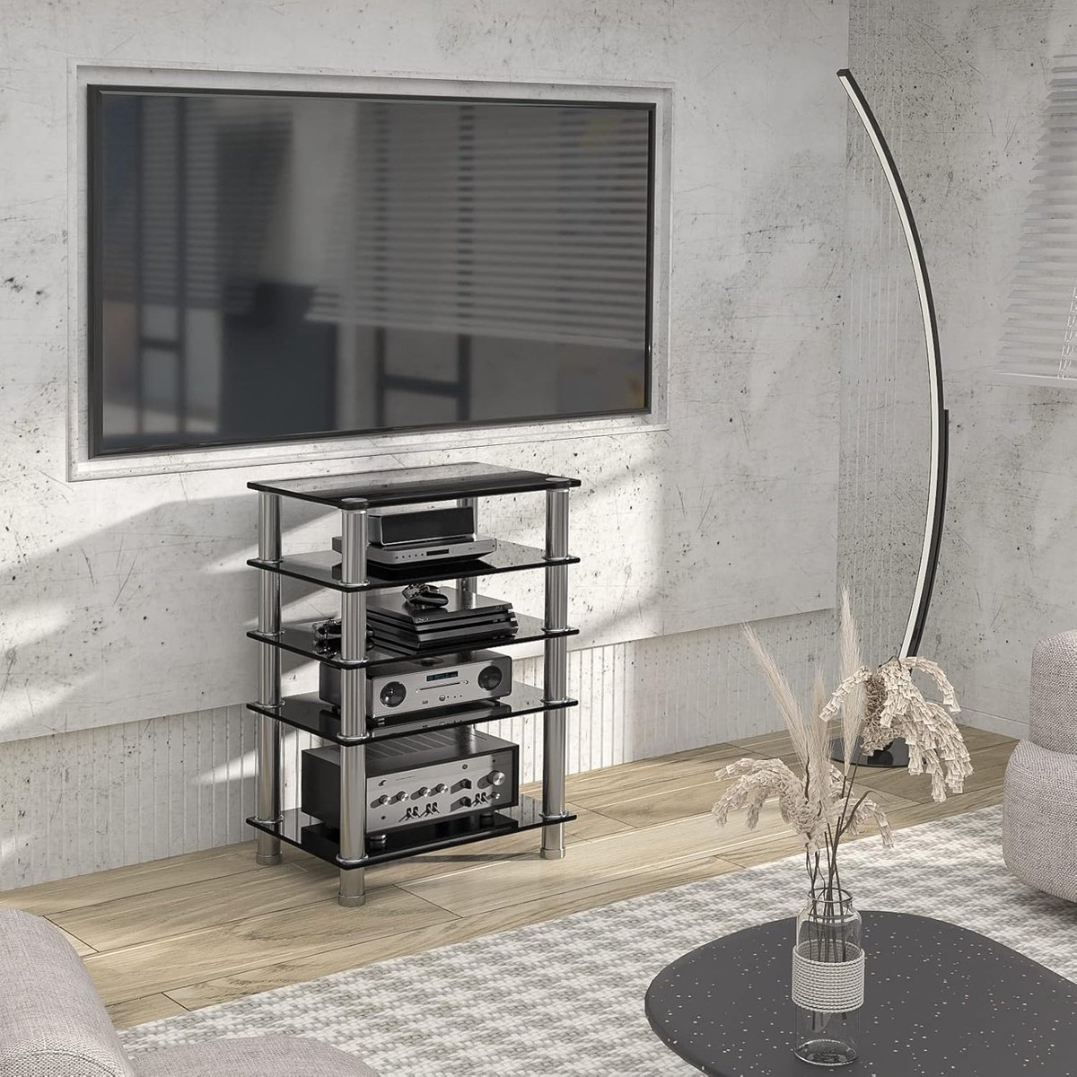 Home Stereo Rack-systeem met in hoogte verstelbare plank en wielen, zware audio/video-componentkast voor versterkers/spelers/tv-accessoires (Kleur: 3 niveaus, geen lade