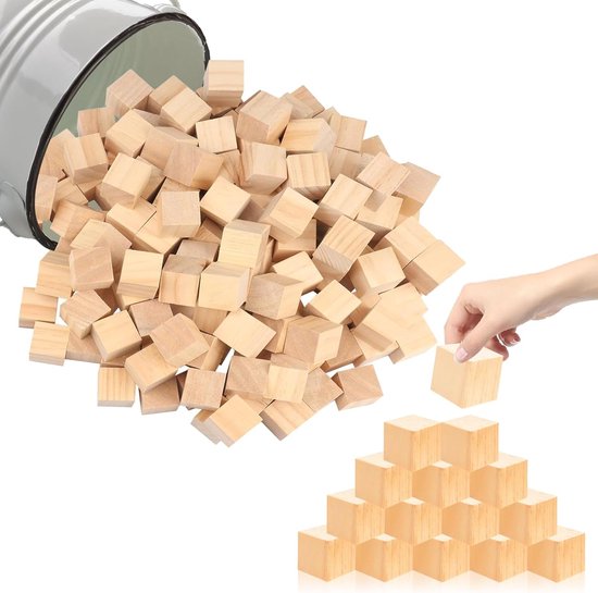 60 stuks blanco houten blokjes, 20 mm, doe-het-zelf lege blokjes met 60 stuks blanco houten blokjes, 20 mm, doe-het-zelf lege blokjes met