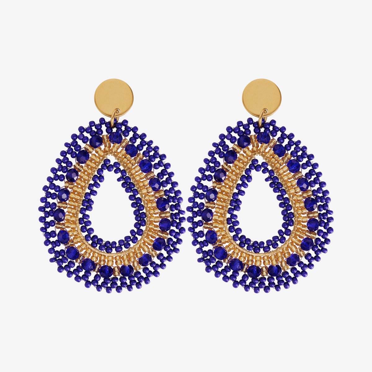 Eleganza Mixed Blue Beads Earrings Gold