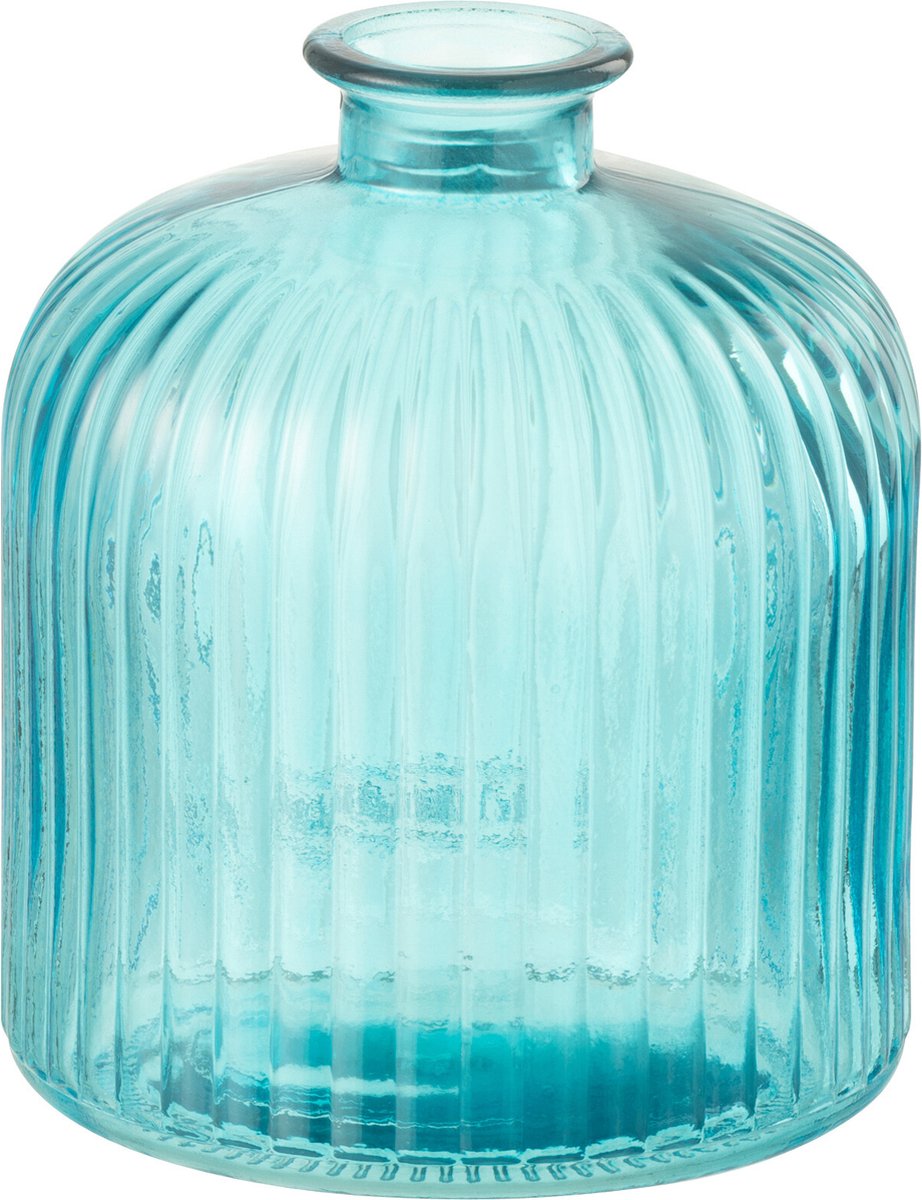 J-Line vaas Fles Stripe - glas - aqua - small - 18 cm hoog