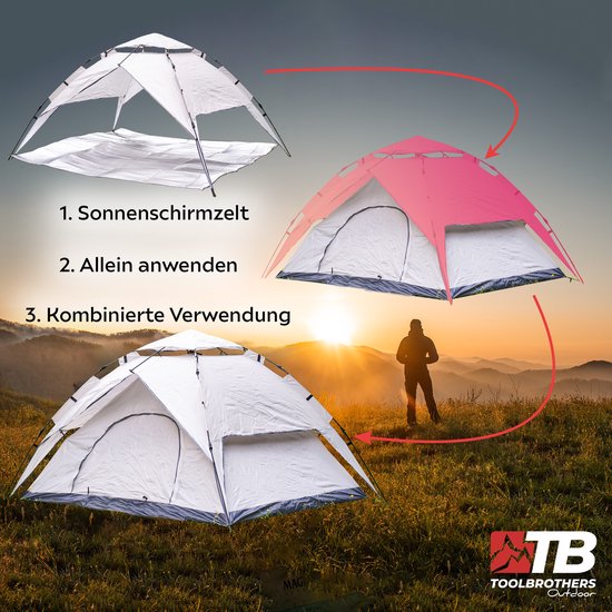 Toolbrothers Outdoor Kampeertent voor 2-4 personen Koepeltent Hydraulische tent Pop-up tent Waterdicht, 2000 mm waterkolom + isolatiemat — afbeelding 5