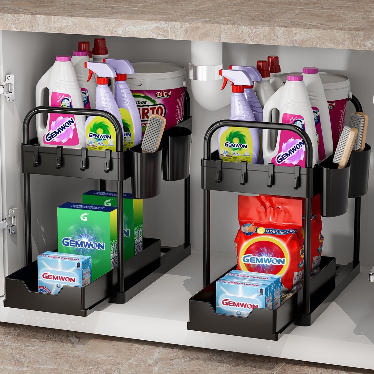 La'Moussawi ® Dubbeldeks Keuken- en Badkamer Organizer met Lade, Haken en Opbergbekers