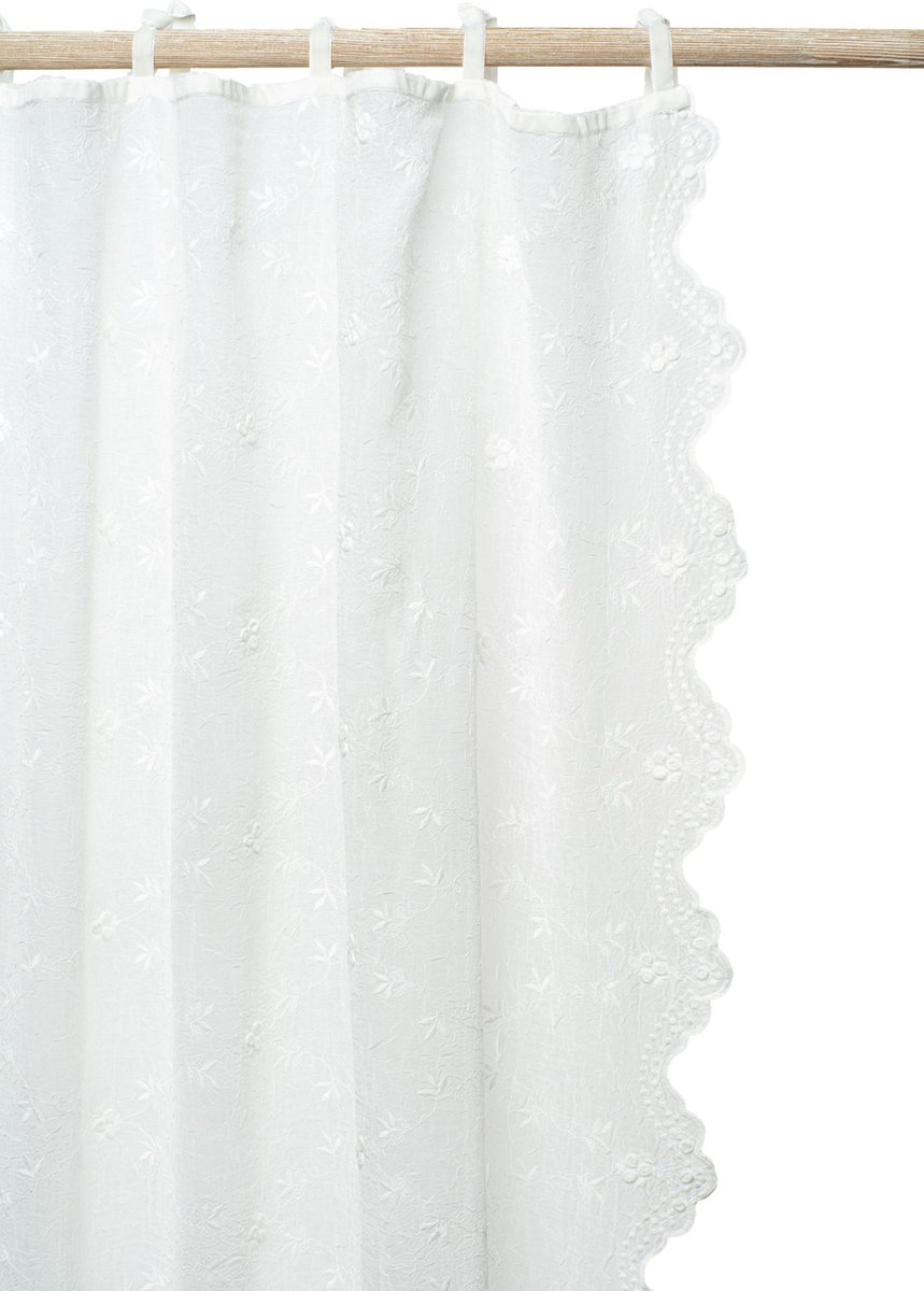Gordijnen | Victoria - Geborduurde Voile - Gebroken Wit - Golvende Randen & Velvet Linten - 180x280 cm - Pimlico